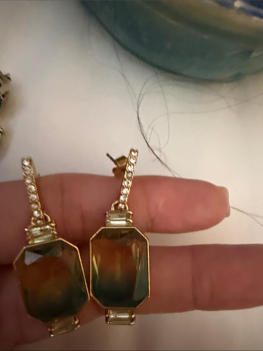 Free People Gold-Tone Amber Green Octagon Drop Earrings